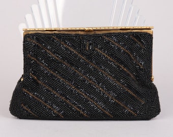 Pochette VTG années 50 en or noir et micro-perles