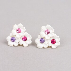 Large White Floral Rhinestone Clip Earrings image 2