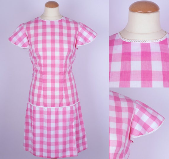 pink and white checkered dress