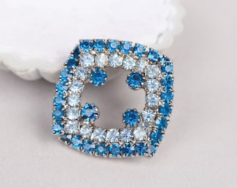 Vintage 1960er Jahre Strass Brosche Blau Kariert