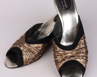 VTG Black Suede & Gold Leopard Boudoir Slippers | 40EU (7UK)