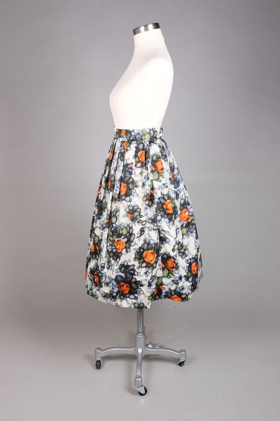 Late 1950s Nylon Watercolor Roses Skirt | XXS - image 3