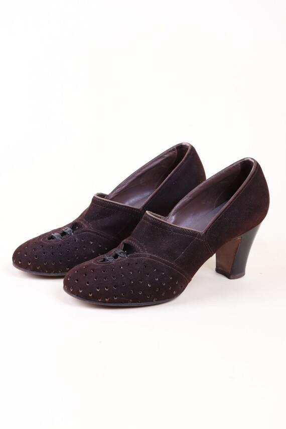 Vintage jaren '30 jaren '40 Donkerbruine Suède Pumps - Etsy Nederland