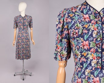 VTG jaren 1940 bloemenjurk met pofmouwen, jaren veertig | M