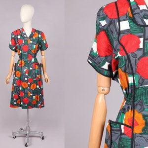 VTG 1950s Floral Front Zipper House Dress | M