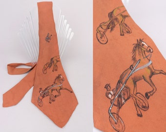 VTG 1940s Hand Painted ‘Harness Racing’ Ty-Craft Ltd. Necktie