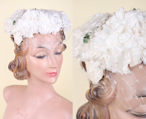 Vtg Early 60s White Carnation Floral Veil Hat Bridal Wedding Etsy