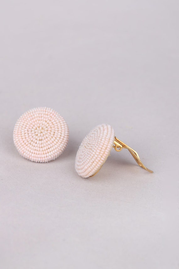 Vtg 1960s Pink Round Micro Beaded Clips - image 2