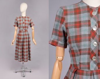 VTG Late 1940s Checkered Day Dress | XS