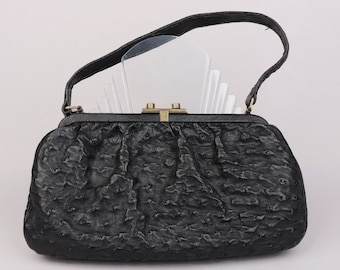 1950s Black Ostrich Leather handbag