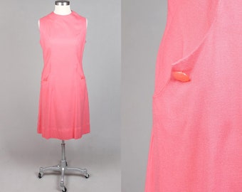 1960s Pink A-line Pocket Dress | M