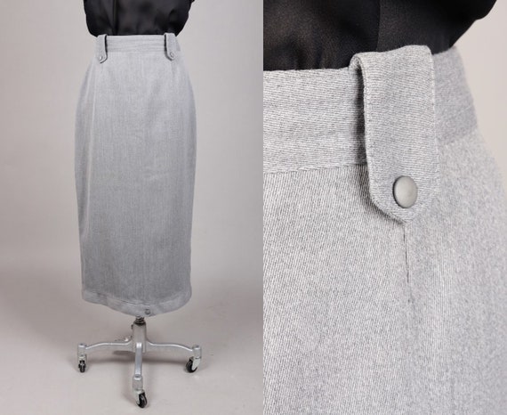 Vtg 1970s Long Grey Pencil Skirt 40s style | S