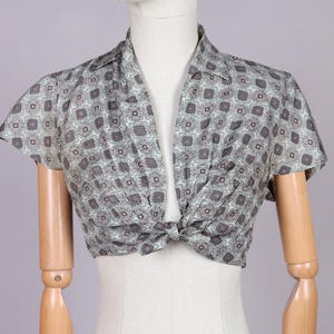 1950-60s Abstract Print Bolero Jacket | XXS-XS