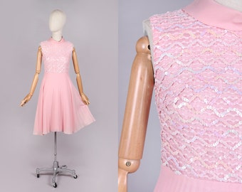 VTG 60er Jahre Barbie Rosa Pailletten Kleid | XS - Petites