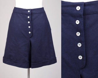 Vtg 60s 70s Navy Blue High Waist Shorts | XS