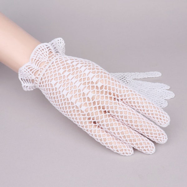 Gants au crochet en coton blanc des années 1930 (NOS) | P ou M