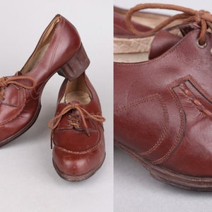 Vtg 1940s Chocolate Brown Leather Shoes Fourties | 35-(36) EU