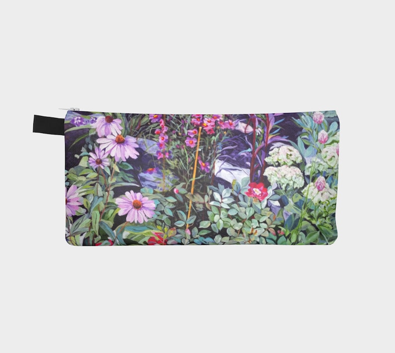 Versatile Floral Treasure Pouch Mini Clutch Pencil Case reproduced from an original acrylic painting Organizer featuring coneflowers