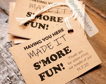 Personalized favor tags for Smore's Party Favor tags, or cupcake toppers. Any design or theme