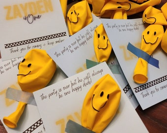ONE Happy Dude Party Favors. Smiley Balloon Party Favor Balloon Cards