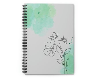 Green Watercolor Floral Spiral Notebook - Ruled Line Journal