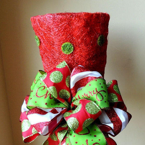 Red Top Hat Tree Topper Bow Lighted Christmas Tree Topper - Etsy