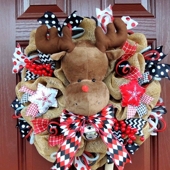 Rudolph Christmas Deco Mesh Wreath Reindeer Deco Mesh | Etsy