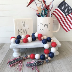 Patriotic Farmhouse Beads// Wooden Bead Garland