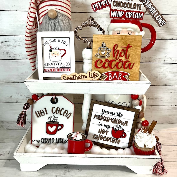 Hot Cocoa Tiered Tray Signs, 3D Cocoa Signs, Christmas Tray Decor, Marshmallow Tiered Tray Signs, Tiered Tray Decor