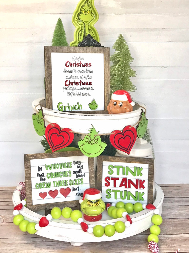 Mr. Grinch Tiered Tray Decor, Tiered Tray Signs, Christmas Tiered Tray Sign, Christmas Decor
