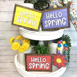 Hello Spring Tiered Tray Signs, Wooden Signs