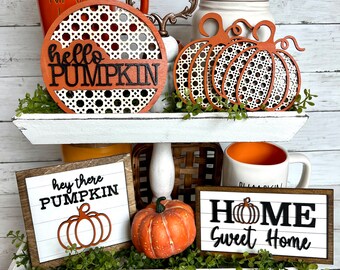 Pumpkin Tiered Tray Signs, Pumpkin Tiered Tray set, Tiered Tray Decor