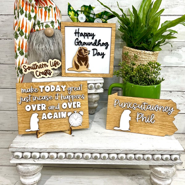 Groundhog Day Tiered Tray Signs, Groundhogs Day Tiered Tray Signs, Tiered Tray Sign Set, Punxsutawney Phil Signs