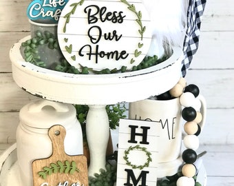 Home Farmhouse Tiered Tray Signs | Tiered Tray Decor