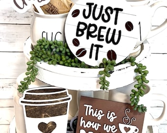 Coffee Tiered Tray Signs, Coffee Tiered Tray Decor