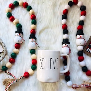 Snowman Wooden Farmhouse Bead Garland