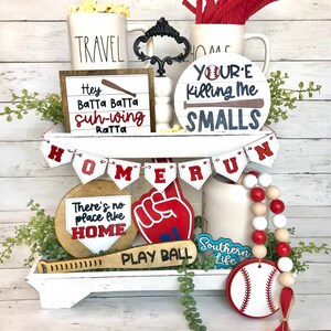 Baseball Tiered Tray Decor, Baseball Tiered Tray Signs