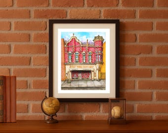 Sylli Town Fire Dept – Whimsical Urban Firehouse Art Print