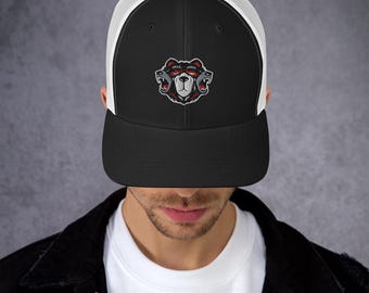 3-Headed Black Bear Sports Mascot - Trucker Cap