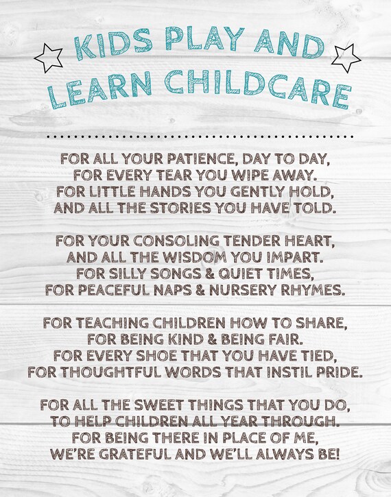 Teacher Childcare Daycare Present Thankyou Gift Class Children S Names Personalised Art Only