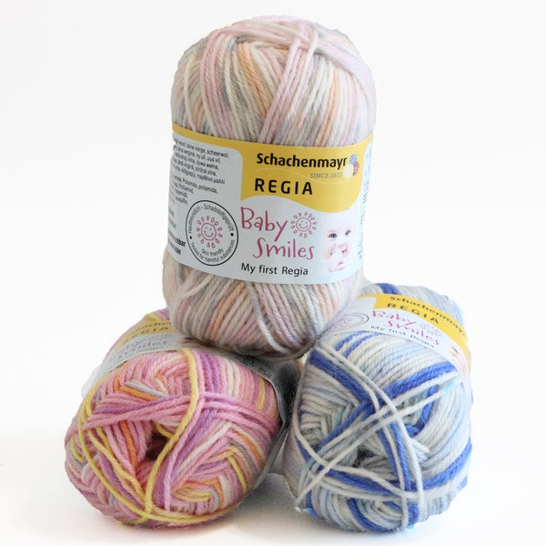 Regia Baby Smiles, First Baby Self Striping wool blend yarn, Ships free from US address.