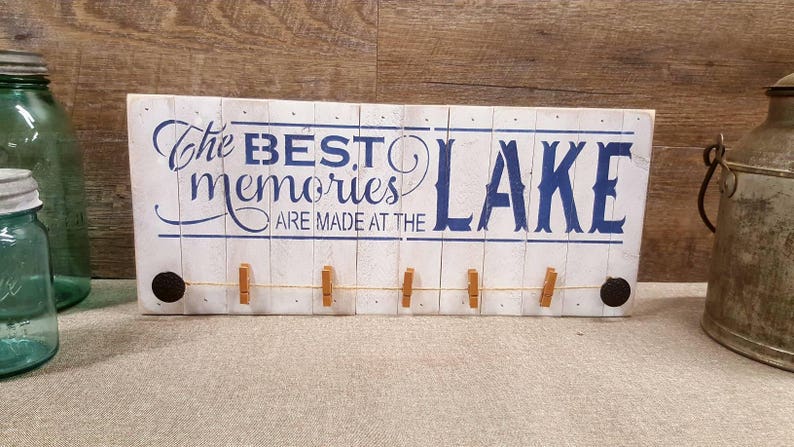 The Best Memories Are Made At The Lake, Picture Holder, Primitive Painted Sign, Rustic Sign, Lake Decor, Lake House, Wall Art image 1