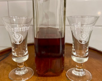 Set of 2 Jagermeister Footed Cordial Shot Glasses, Vintage Glassware