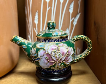 Miniature Chinese Cloisooné Teapot with Stand