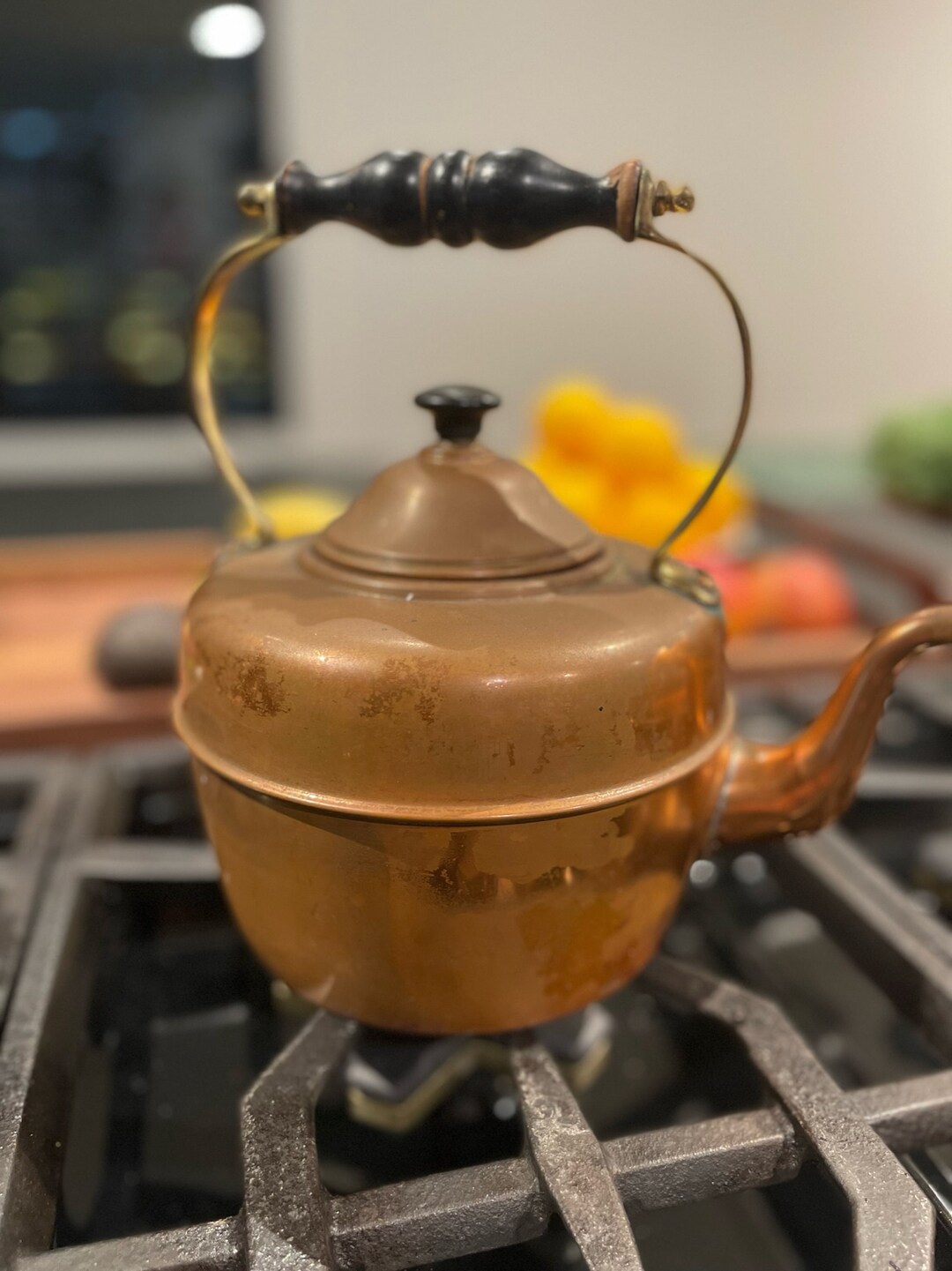 Vintage Copper and Brass Tea Kettle, Simplex Tea Kettle, Copper Tea