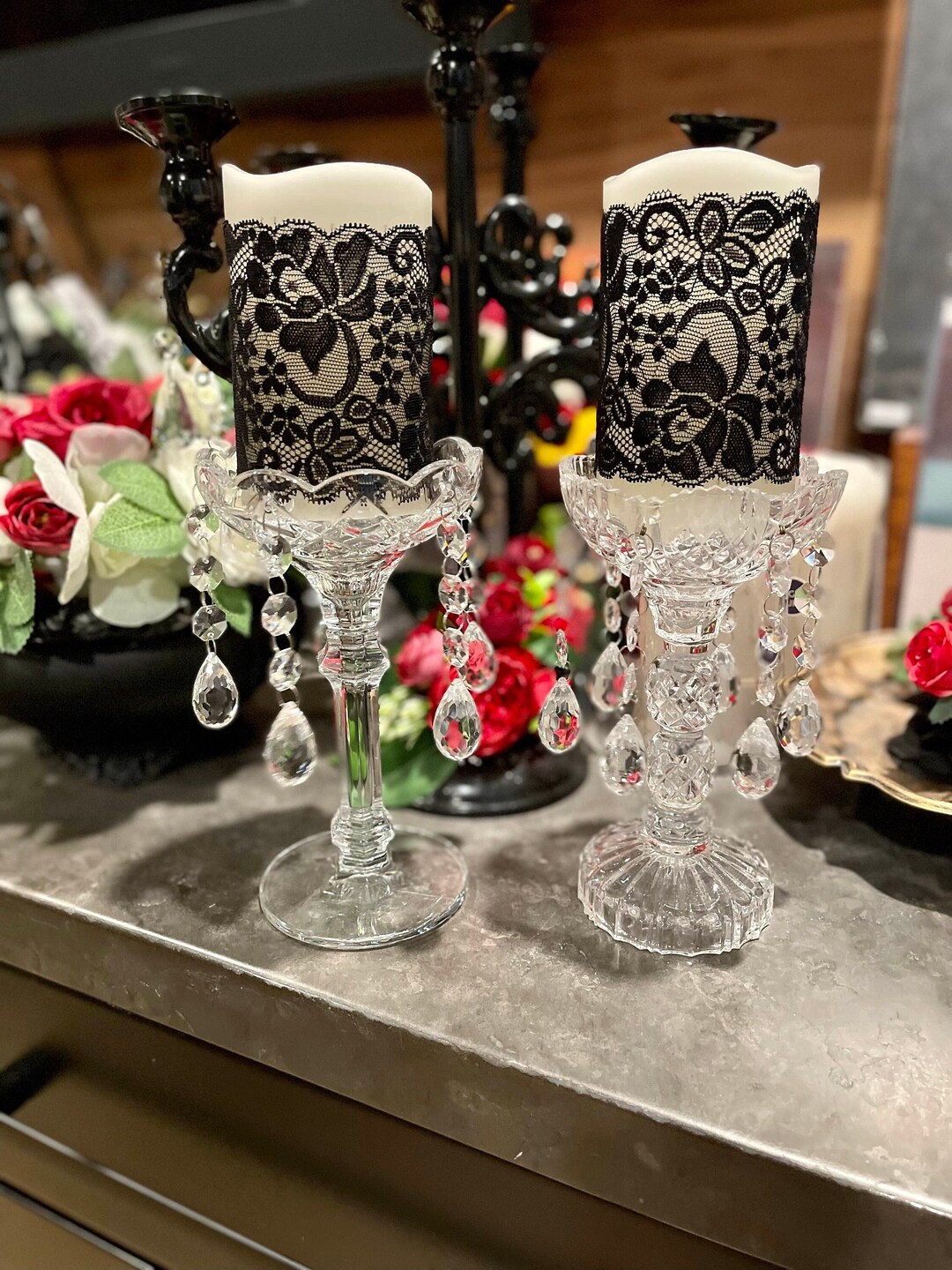 Crystal Candleholder, Crystal and Rhinestone Pillar Candle Holder