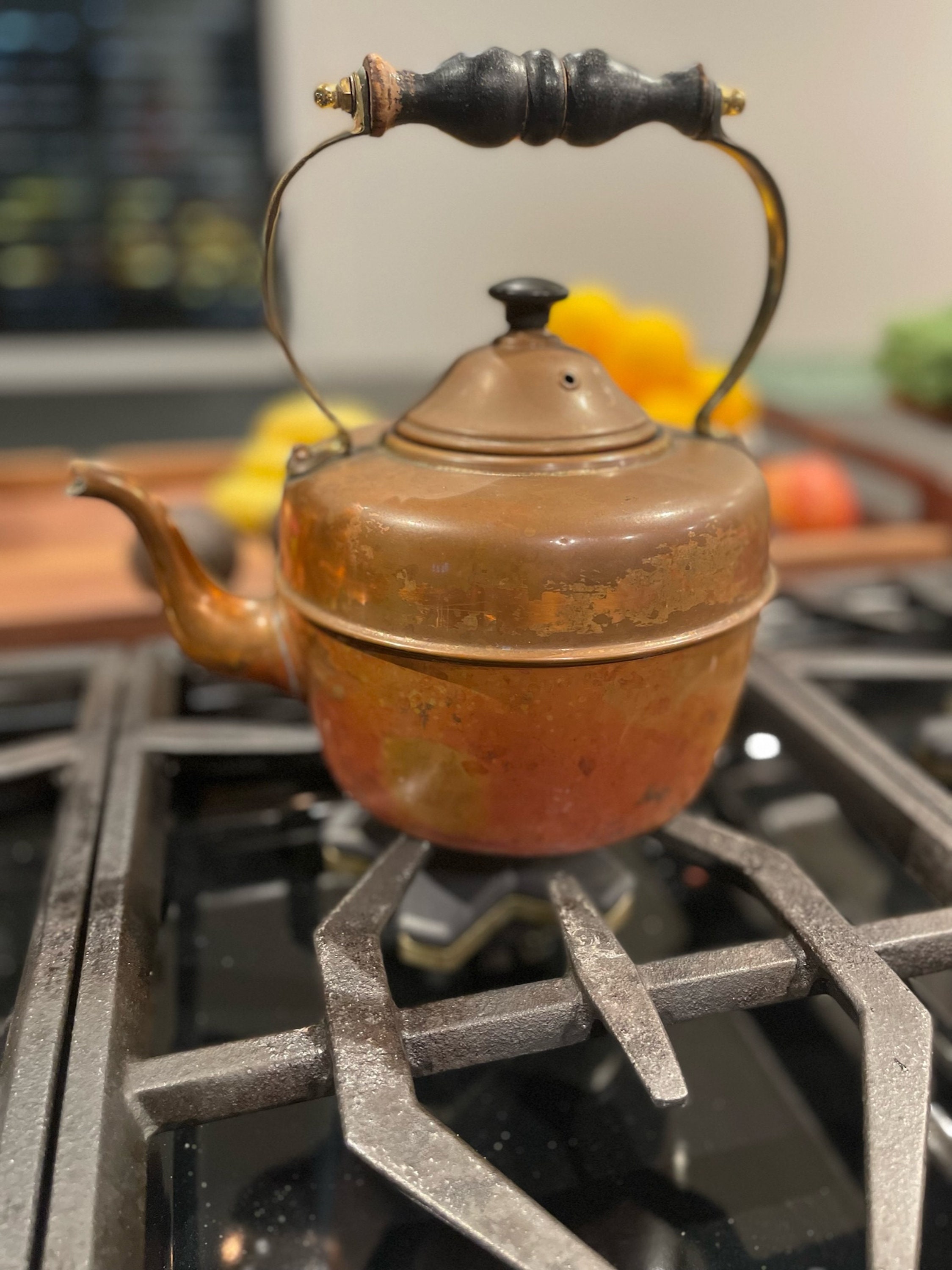 Vintage Copper and Brass Tea Kettle, Simplex Tea Kettle, Copper Tea