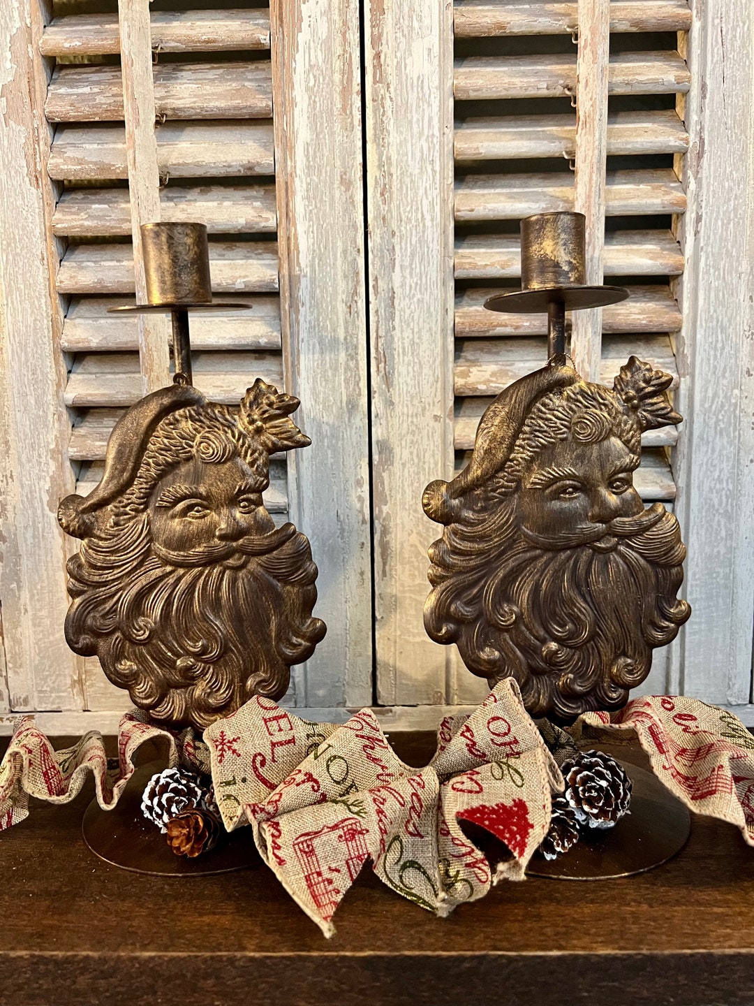 Santa Candle Holder Fireplace Mantel Decor Mantel Decor Etsy