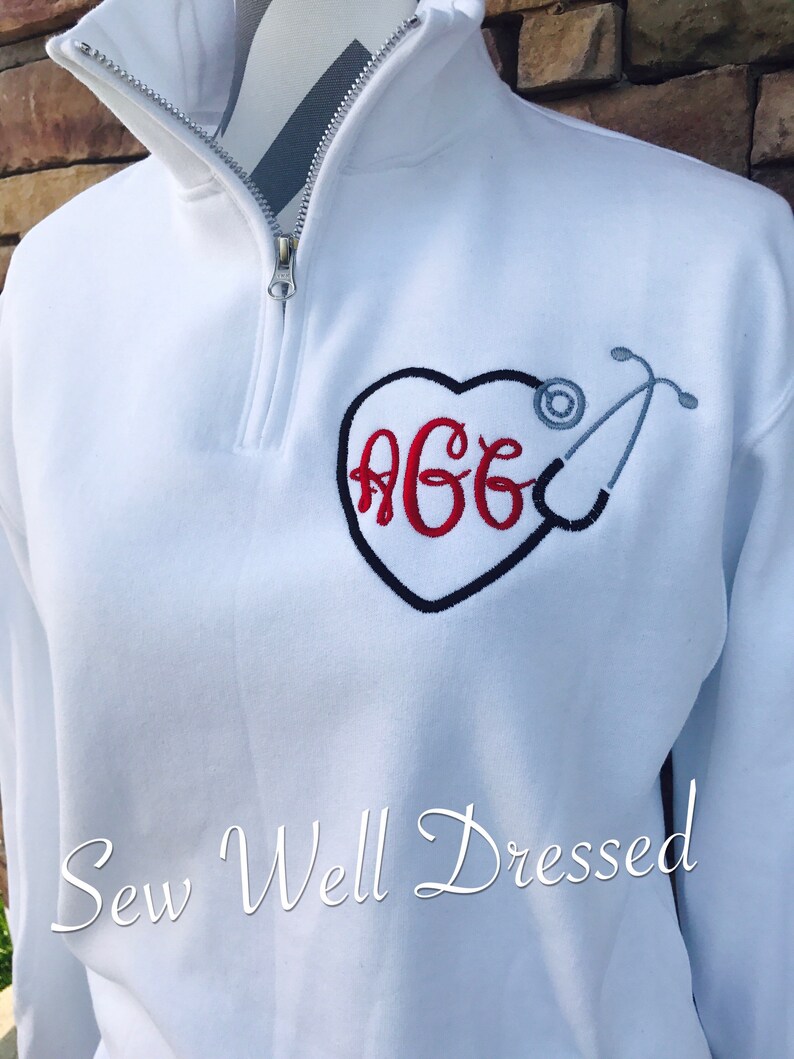 Nurse stethescope monogram Quarter Zip sweatshirt Stethoscope Etsy