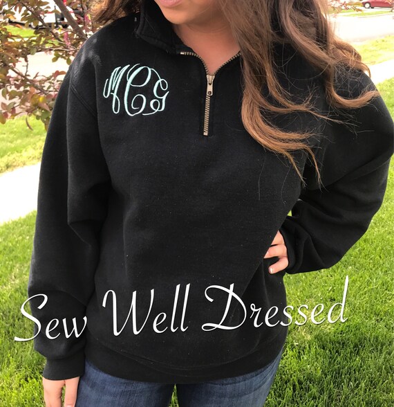 monogrammed half zip pullover sweatshirt
